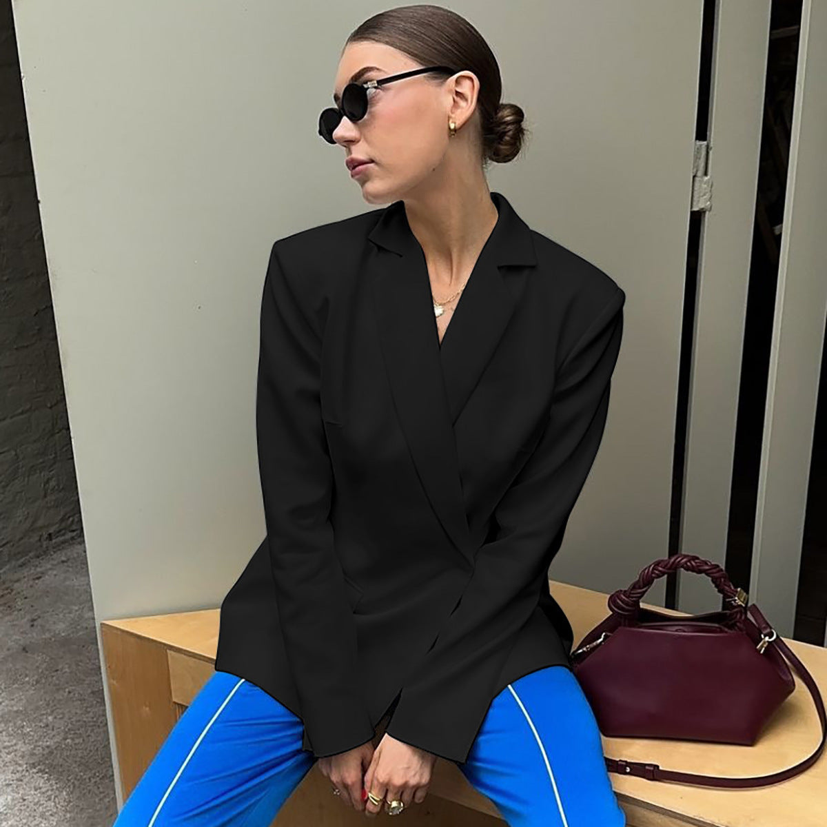 Sexy No Back Slim Fit Long Sleeve Suit Coat