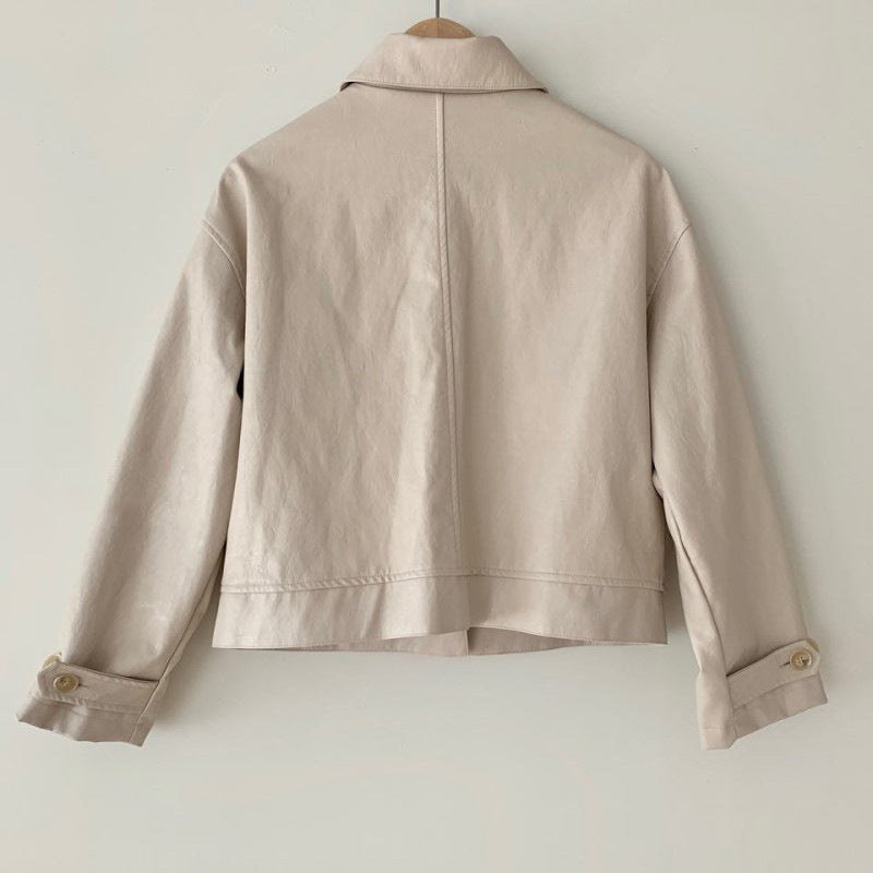Handsome Retro Simple Casual Loose All-match Solid Color Matte Leather Jacket