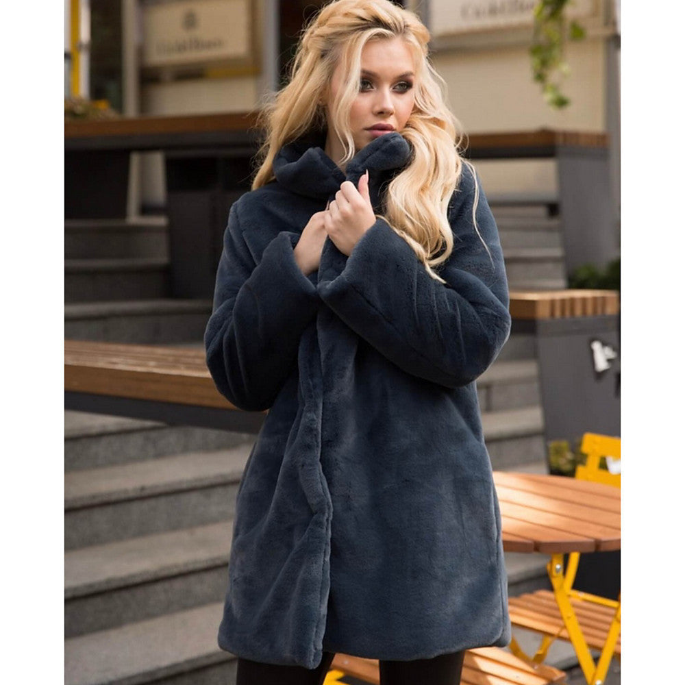 Stand-up Collar Winter Faux Fur Coat Mid-length
