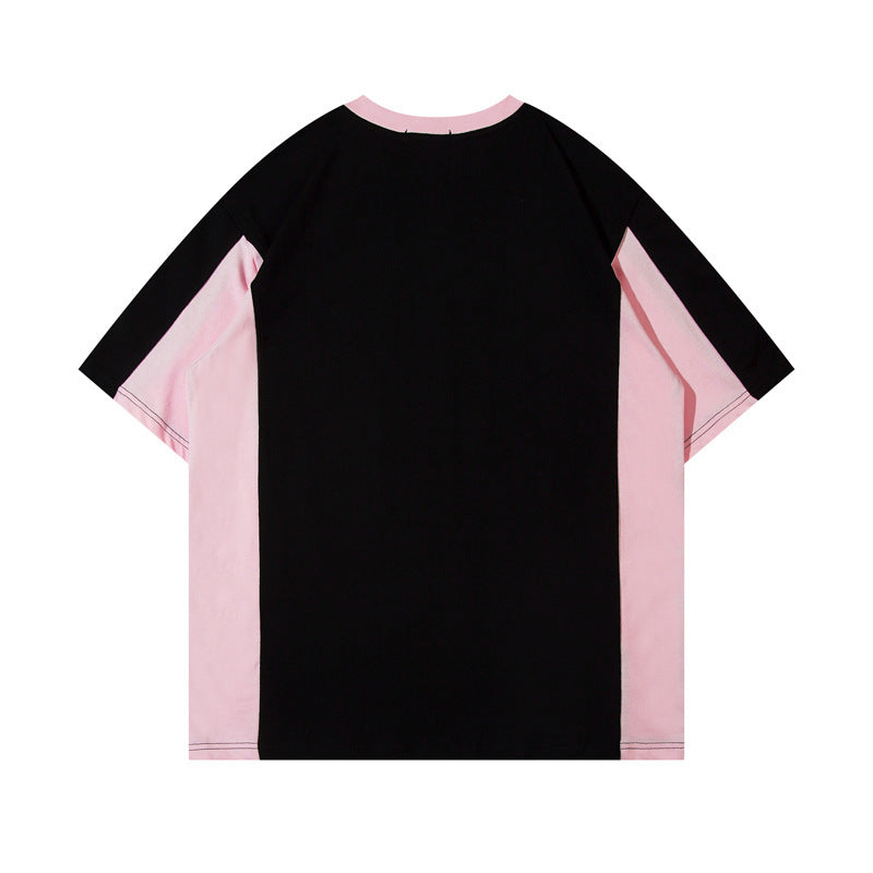 Retro Contrast Color Short-sleeved T-shirt For Women