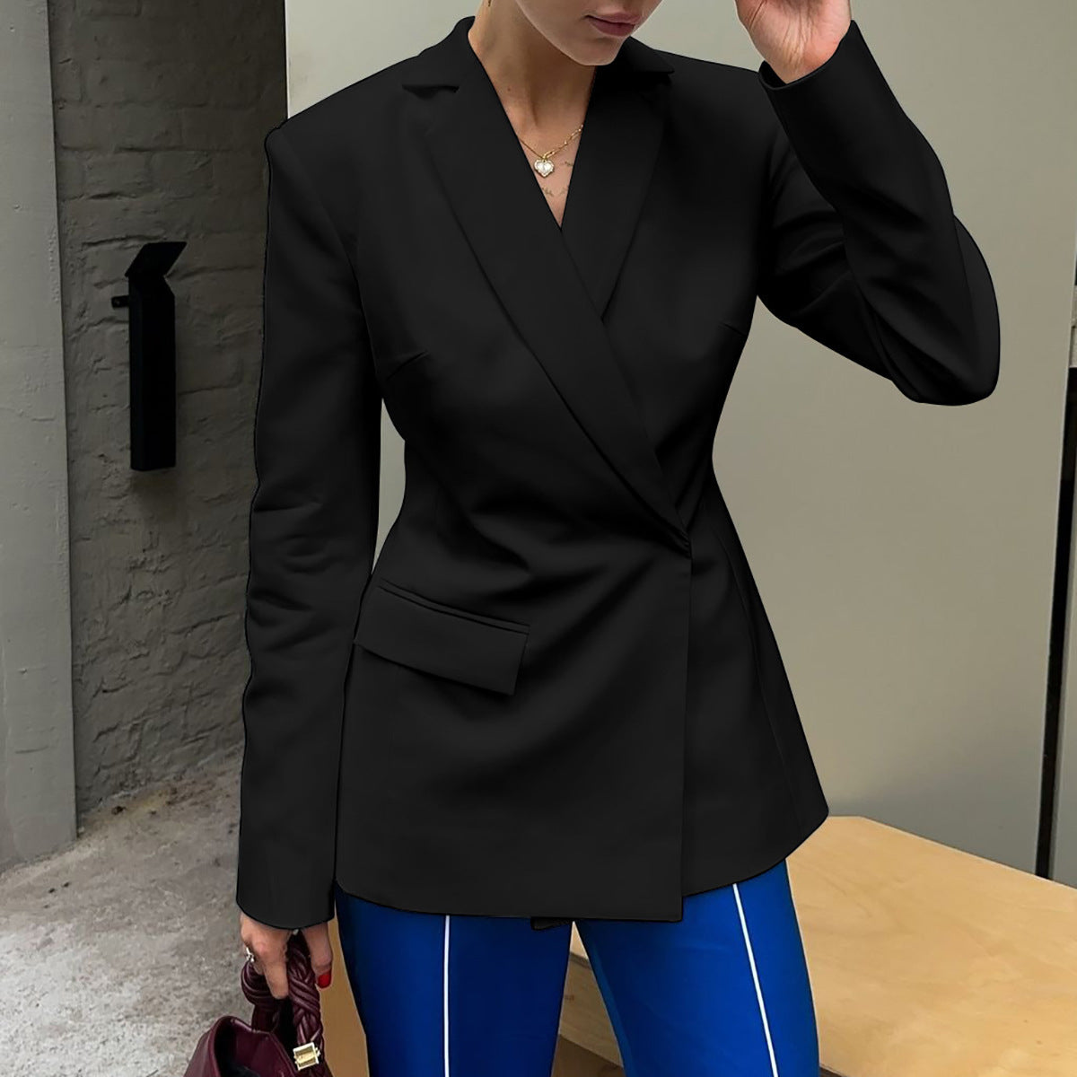 Sexy No Back Slim Fit Long Sleeve Suit Coat