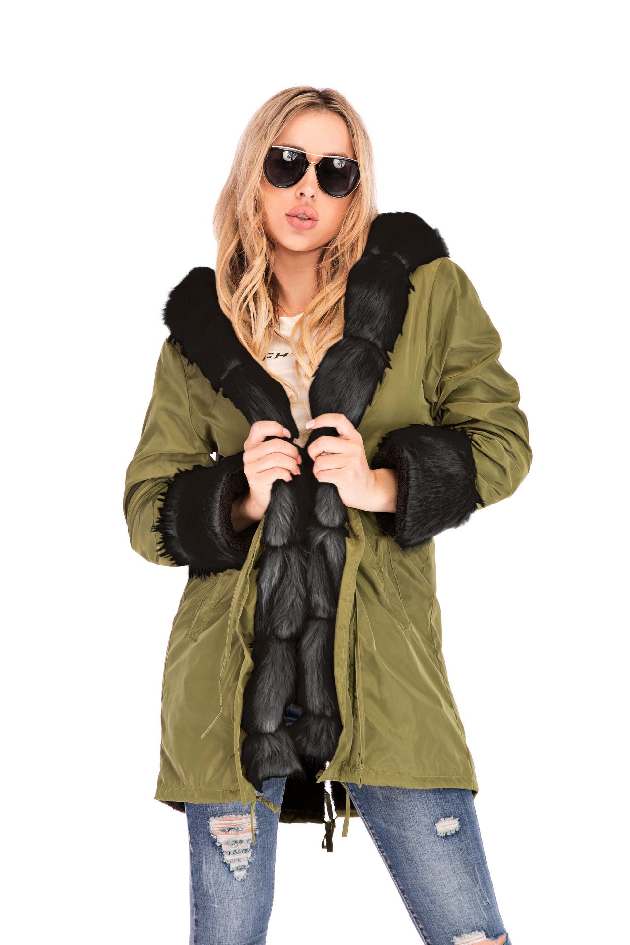 Camouflage plush fur collar warm cotton jacket