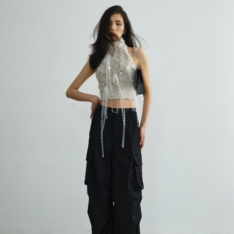 Soft And Adorable Fur Lace Tassel Light Diamond Vest