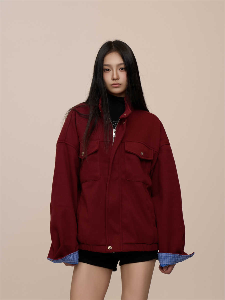 Christmas Red Woolen Cotton Padded Thickened Cotton-padded Coat