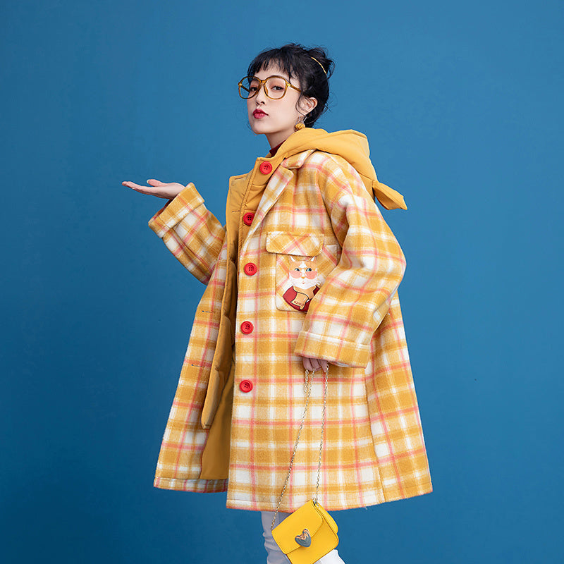 Tartan coat new fake two piece patchwork coat