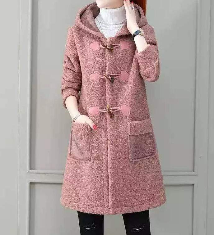 Plush Faux Lamb Wool Mid-length Woolen Coat