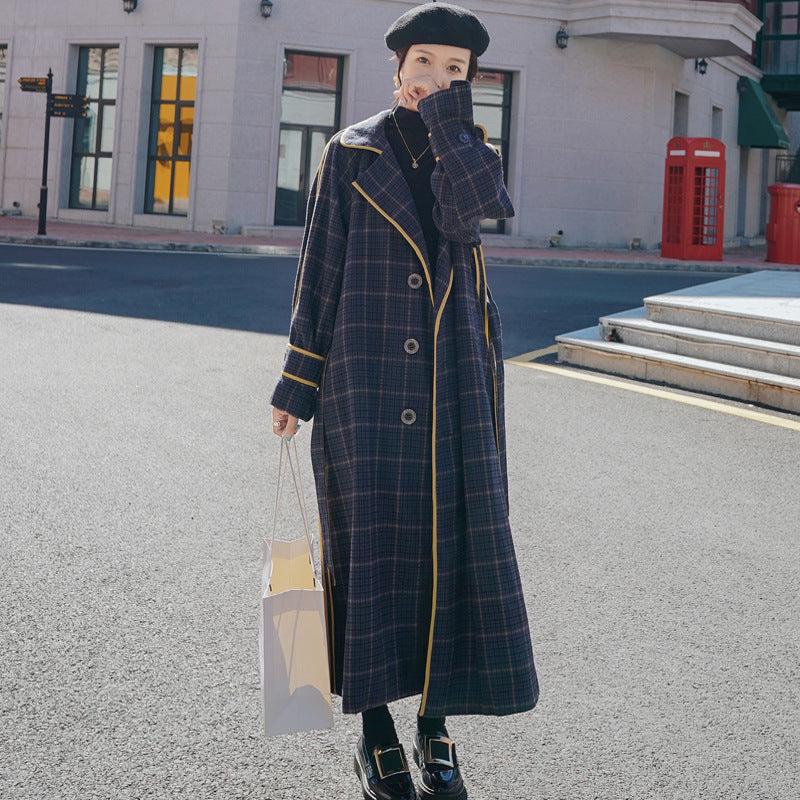 Plaid woolen coat