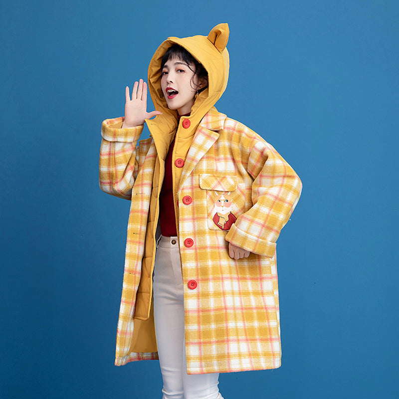 Tartan coat new fake two piece patchwork coat