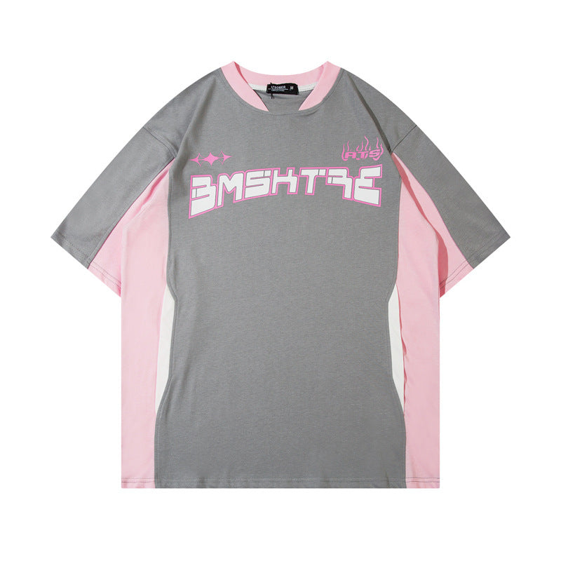 Retro Contrast Color Short-sleeved T-shirt For Women