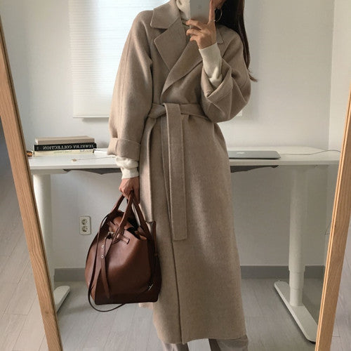 Double-sided woolen mid-length loose and lazy woolen woolen coat
