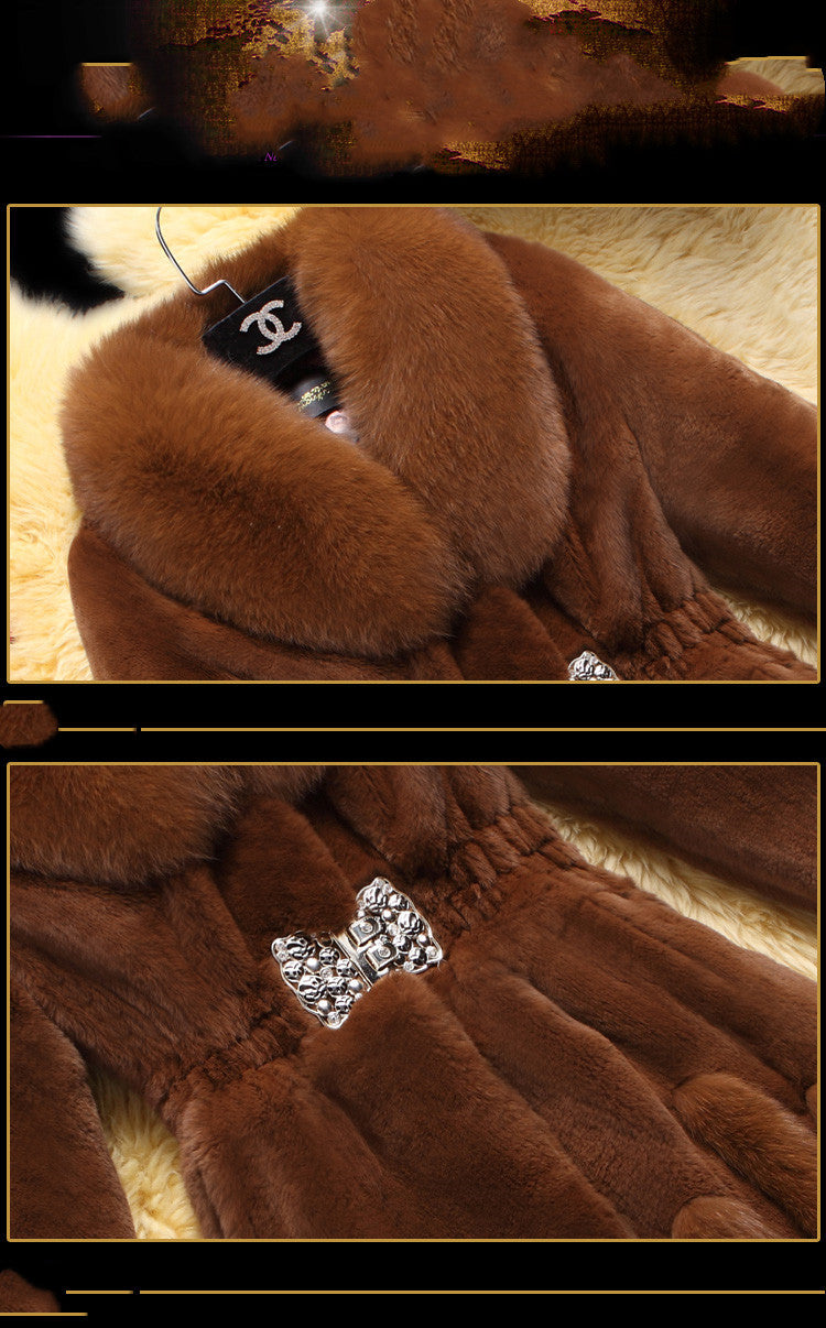 Mid-Length Fox Fur Collar Mother Coat