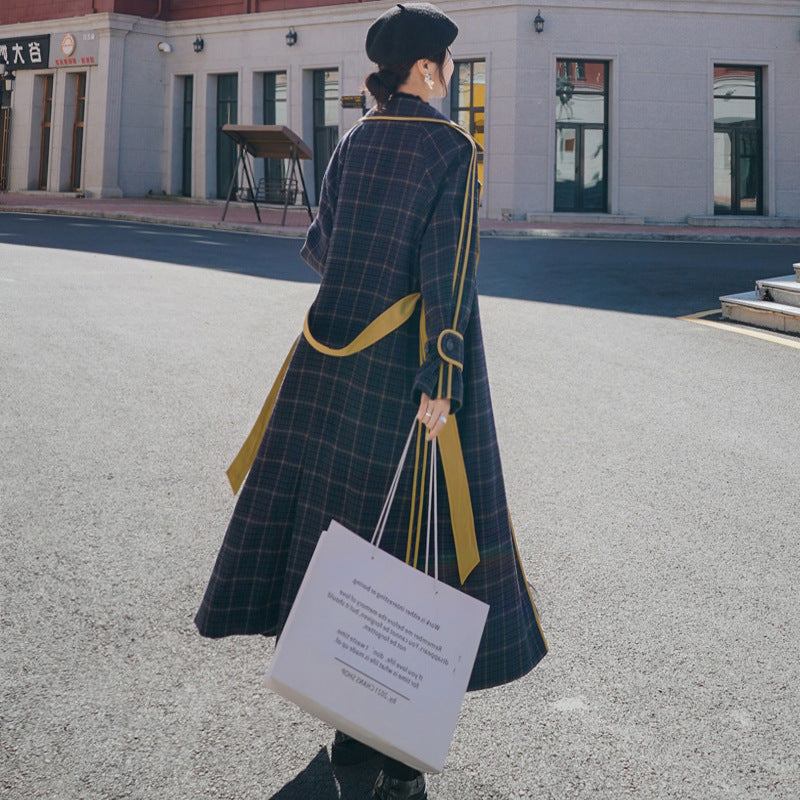 Plaid woolen coat