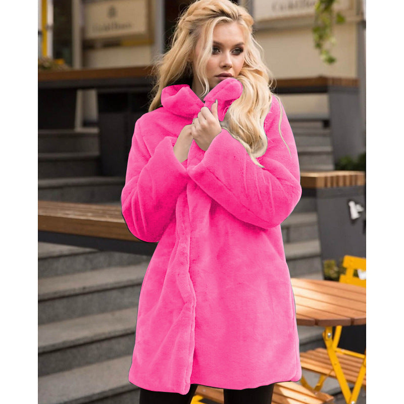 Stand-up Collar Winter Faux Fur Coat Mid-length