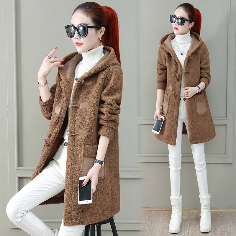 Plush Faux Lamb Wool Mid-length Woolen Coat