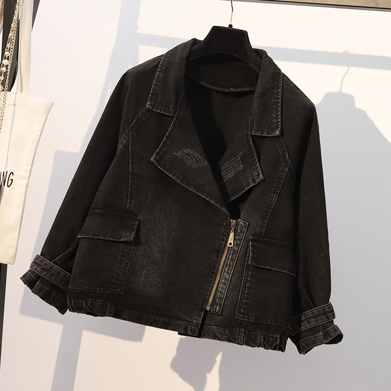 New plus size fashionable denim zipper jacket