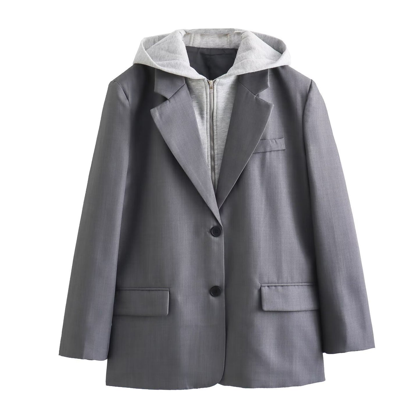Loose Suit Jacket Women's Cross-border False Two-piece Patchwork Hooded