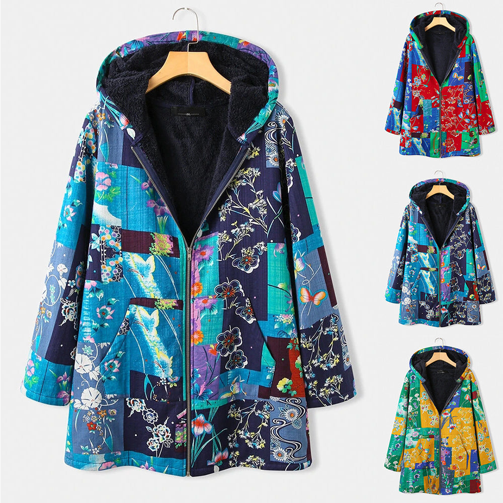 Loose long - sleeved cotton-padded jacket