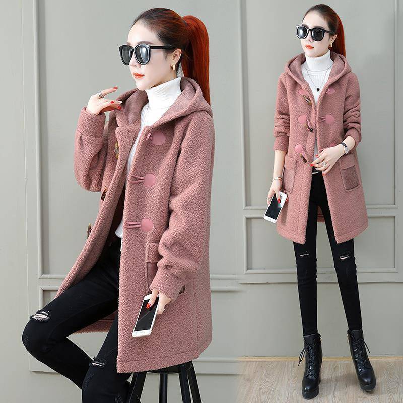 Plush Faux Lamb Wool Mid-length Woolen Coat