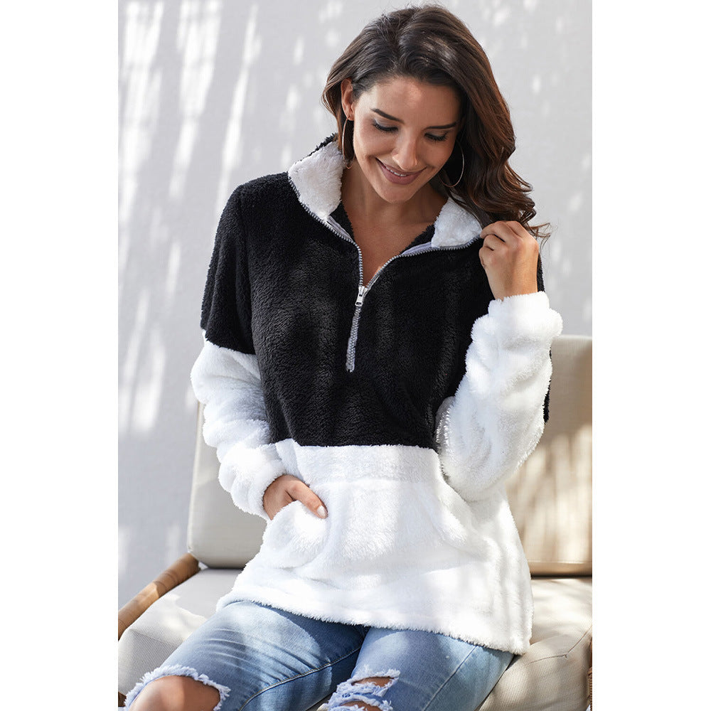 New contrast color thick plush wool pullover