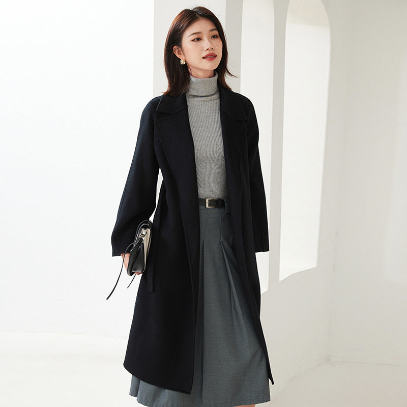 Suit Collar Lace-up Loose Leisure Commute Overknee Long Coat