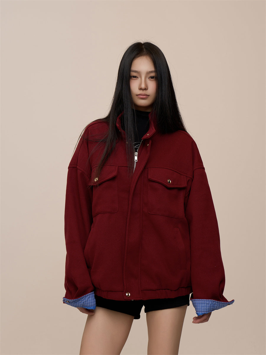 Christmas Red Woolen Cotton Padded Thickened Cotton-padded Coat