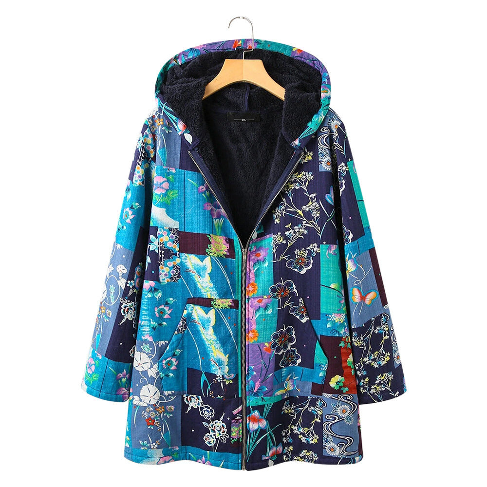 Loose long - sleeved cotton-padded jacket