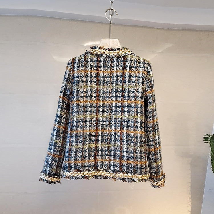 Small fragrant tweed short coat female fringed plaid