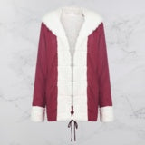 Women's warm coat with hood and woolen collar