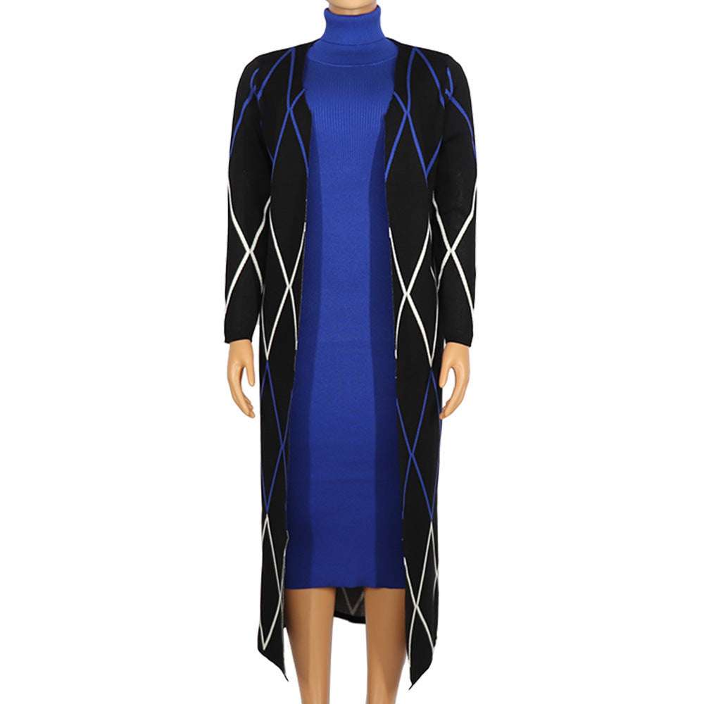 Knitted Sweater Suit Skirt Fashion Slim Big Size High Neck Loose Two Piece Suit