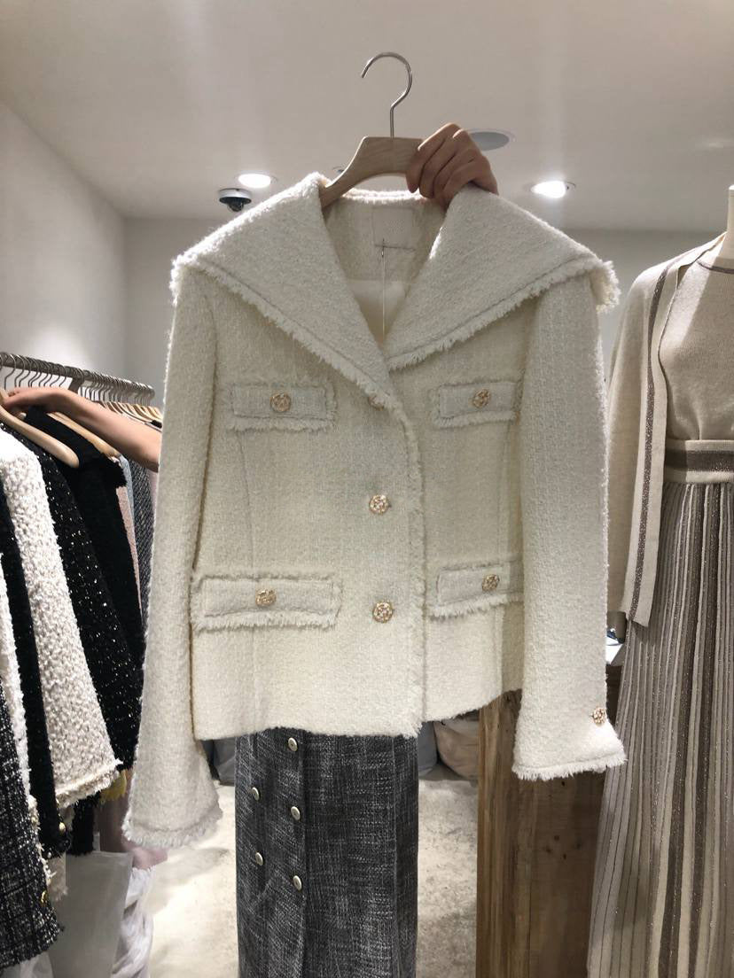 Fashionable Temperament Big Lapel Raw Edge Buttoned Short Jacket Female Trend