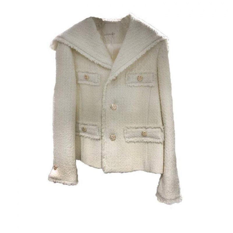 Fashionable Temperament Big Lapel Raw Edge Buttoned Short Jacket Female Trend