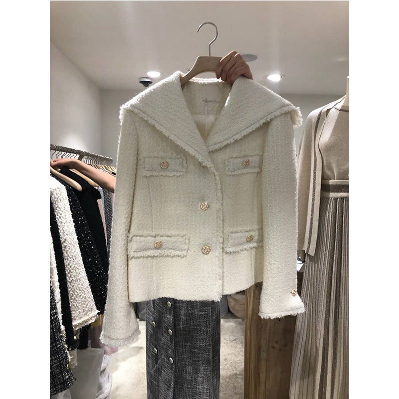 Fashionable Temperament Big Lapel Raw Edge Buttoned Short Jacket Female Trend