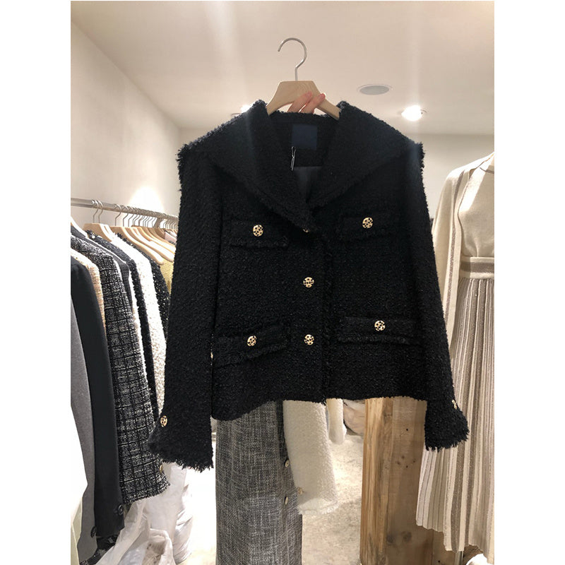 Fashionable Temperament Big Lapel Raw Edge Buttoned Short Jacket Female Trend