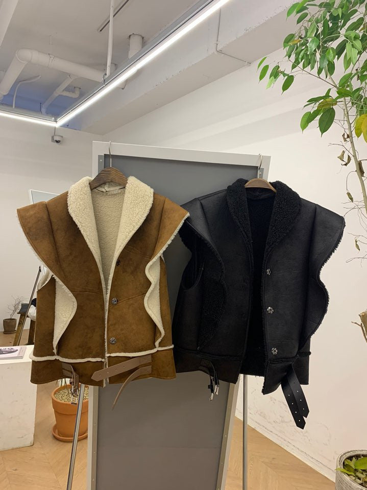 Lamb Fur And Fur One Piece Stitching Heavy Industrial Temperament Vest Jacket