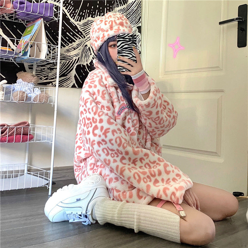 Korean Version Of Pink Lamb Wool Loose Padded Winter Coat
