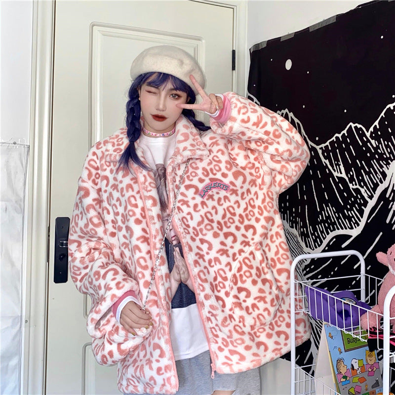 Korean Version Of Pink Lamb Wool Loose Padded Winter Coat