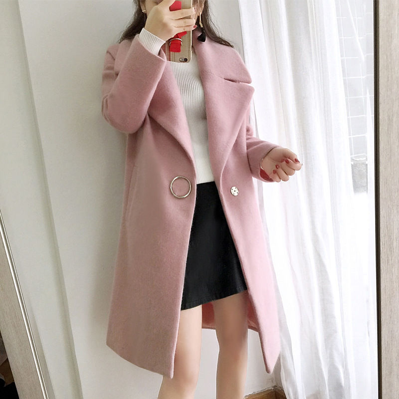 White Mid-Length Cocoon Woolen Coat With Large Lapel