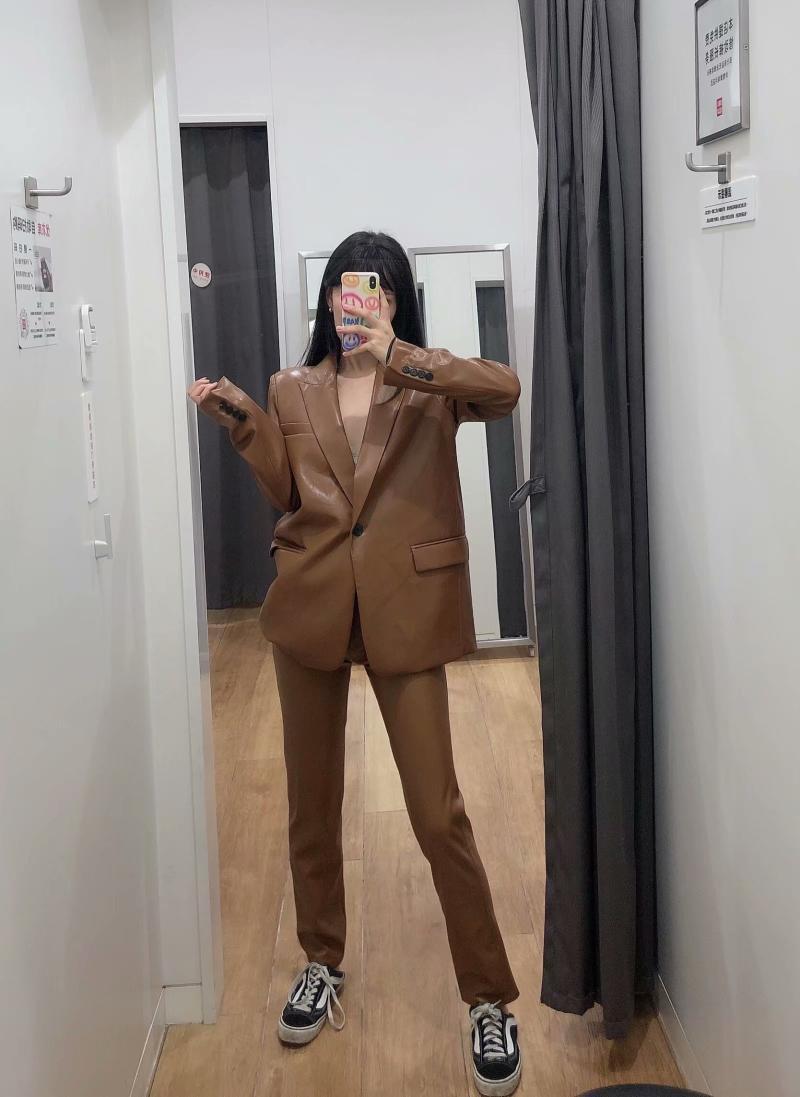 Trendy Temperament Faux Leather Suit Jacket