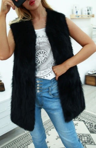Spot Fashion Long-Haired Waistcoat Imitation Fur Women'S Blouse All-Match European And American Fashion