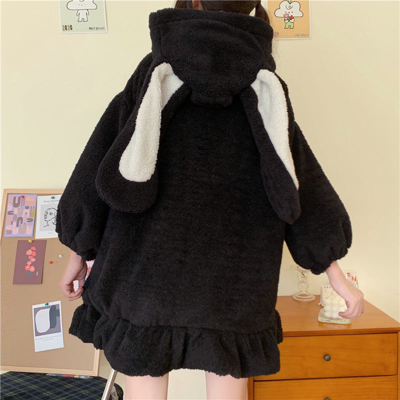 Cute Ears Hooded Padded Lamb Wool Coat