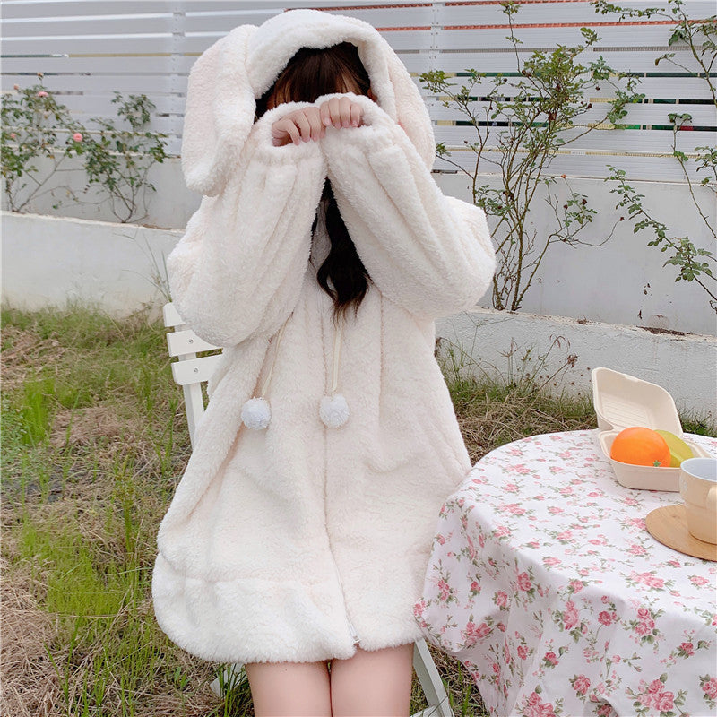 Cute Ears Hooded Padded Lamb Wool Coat