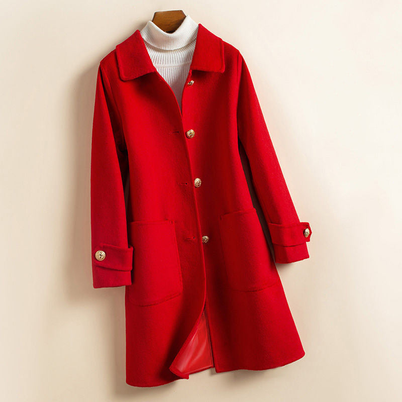 Women's Thick Mid-Length Woolen Coat