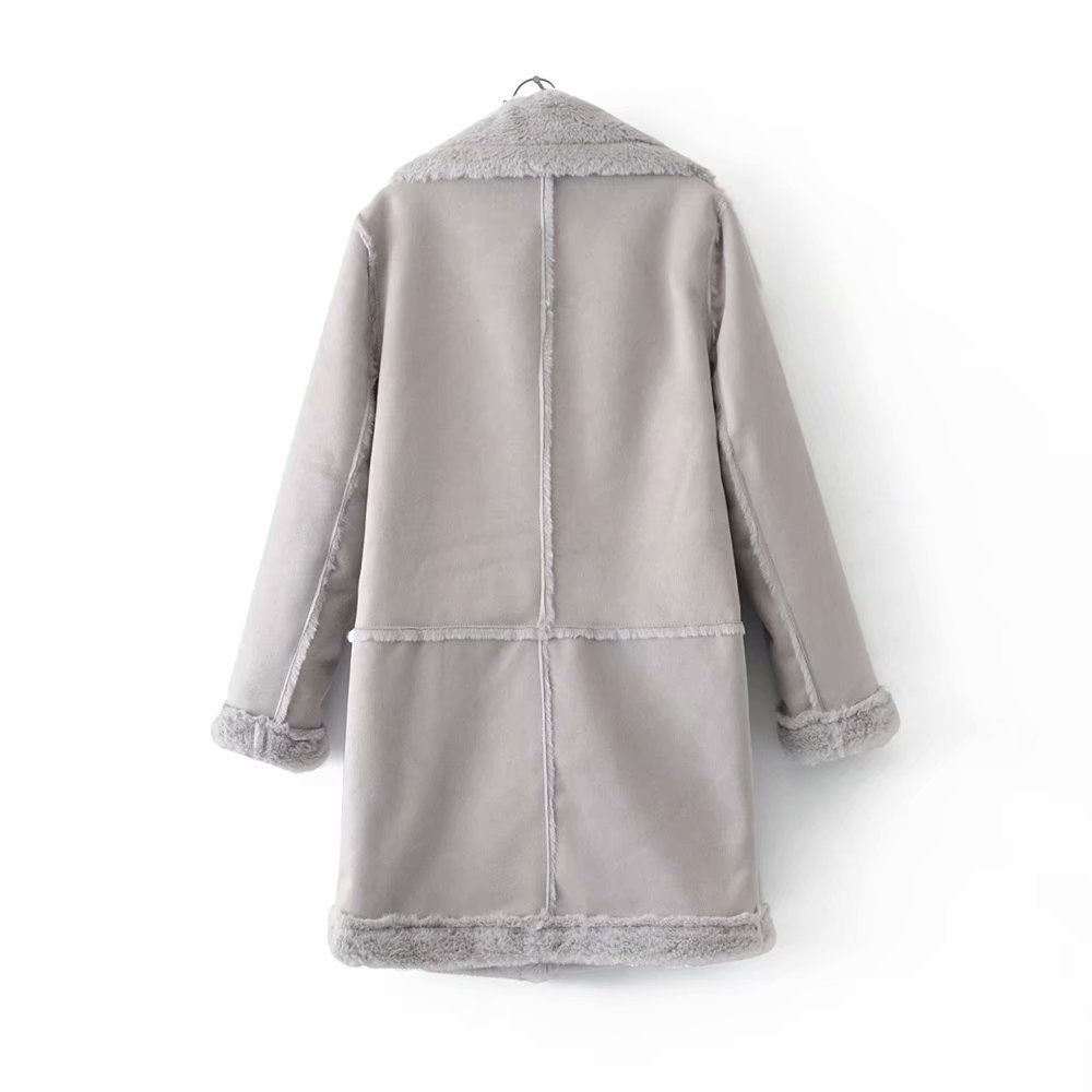 Women's Winter Suede Leather Jacket Motorcycle WomenThicken Lambswool Fur Long Leather Coat Female Warm Outerwear Womens