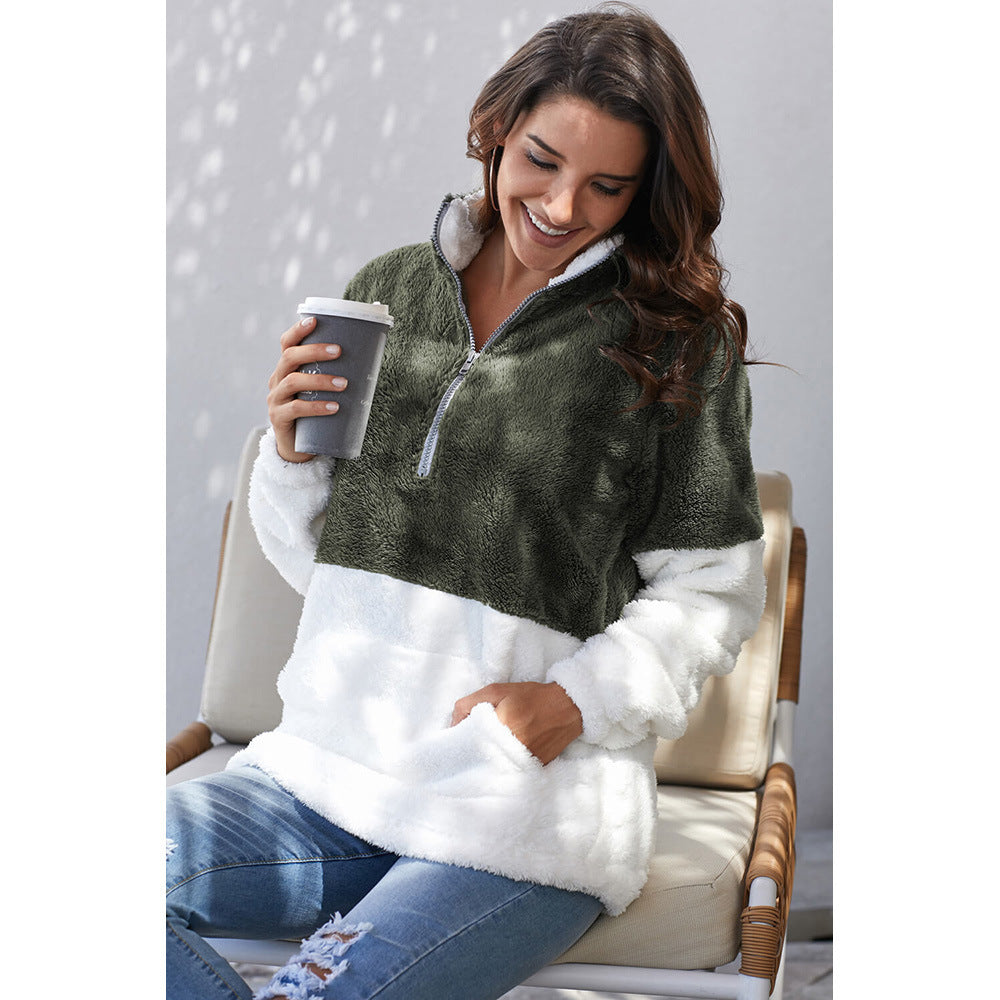 New contrast color thick plush wool pullover