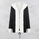 Women's warm coat with hood and woolen collar