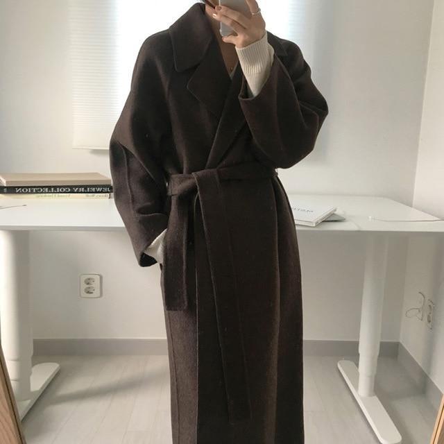 Double-sided woolen mid-length loose and lazy woolen woolen coat