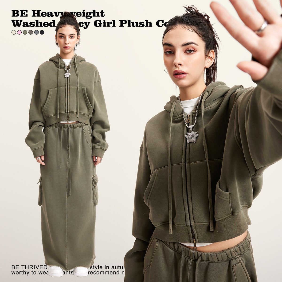 Retro Washed Hot Girl Zipper Coat Fleece-lined Distressed Short Cardigan Top