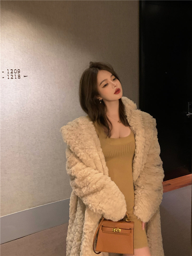 Women's Autumn And Winter Furry Thickened Long Sleeve Cardigan Coat