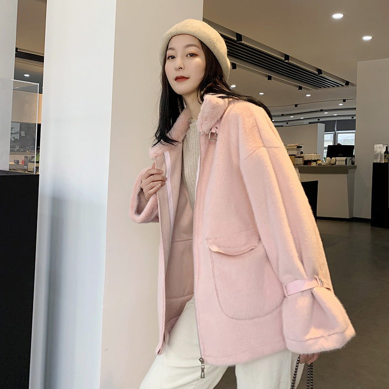 Women's short fur coat with imitation mink plush