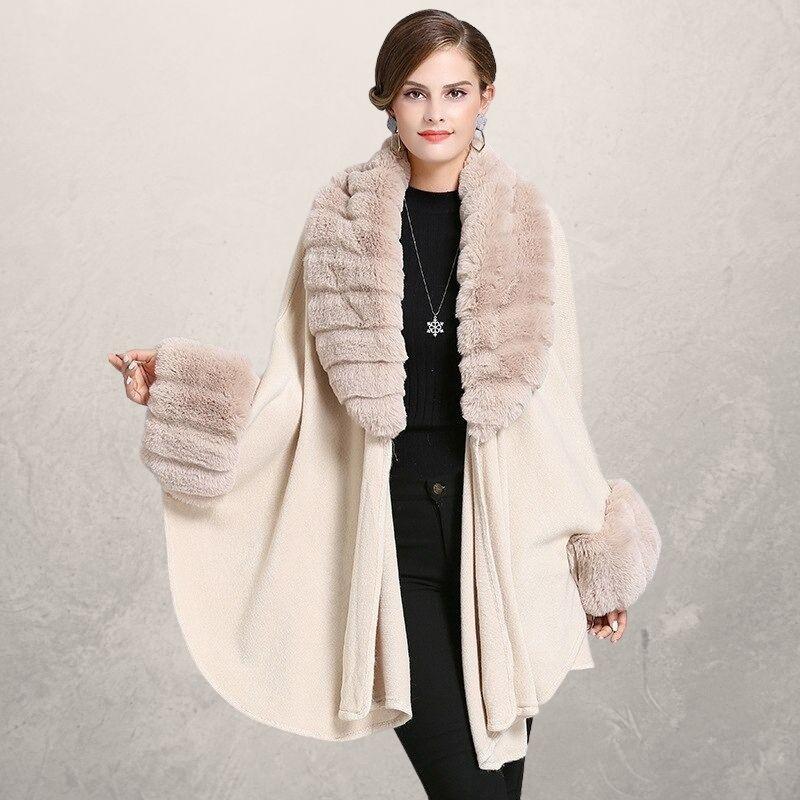 Oversized loose fox fur collar knitted cardigan